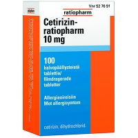 CETIRIZIN-RATIOPHARM 10 mg 100 fol tabletti, kalvopäällysteinen